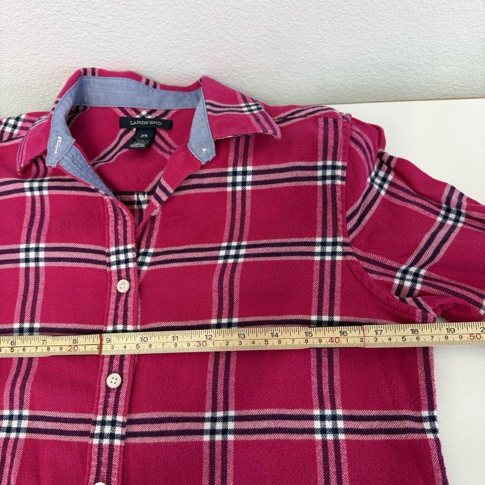 Lands' End plaid flannel shirt pink Women's Size XS 100% Cotton Preppy Normcore - Picture 6 of 7